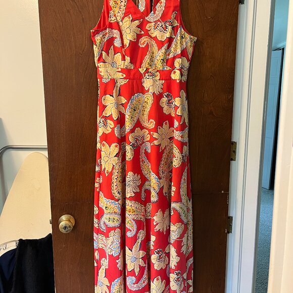 Long Flowy Tahari Red Floral & Paisley Sleeveless Dress Size 2 - Picture 1 of 5